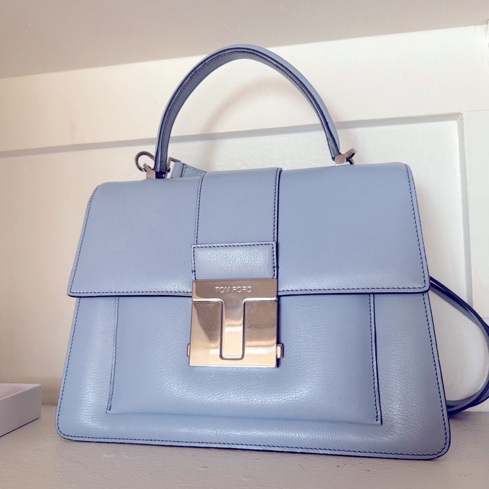 Tom Ford Powder Blue Satchel Handbag Medium T clasp top handle $3,500